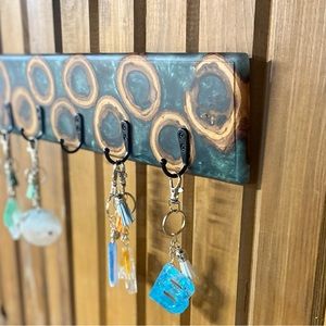**SOLD OUT** Handmade Forest Green Hollowed Live Edge Walnut Resin Key Rack